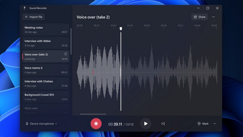 Win11更新：錄音機應用程序，預覽版22616.100